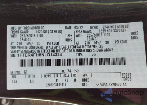 2022 Ford Ranger Xlt from USA, damaged, VIN 1FTER4FH8NLD14324